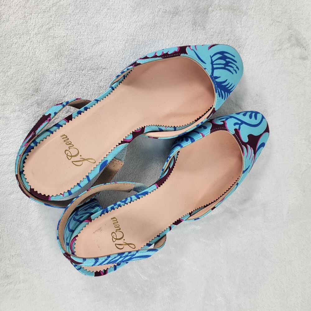 J.Crew Floral Slingback Heels Blue Purple Fabric Pumps Pointed Toe | 5.5 - Picture 8 of 15